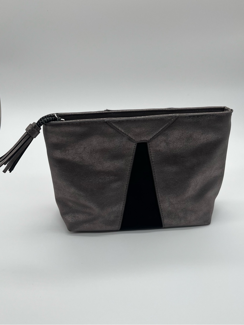 Stella & Dot Metallic Gray and Black Zip Cosmetic Pouch